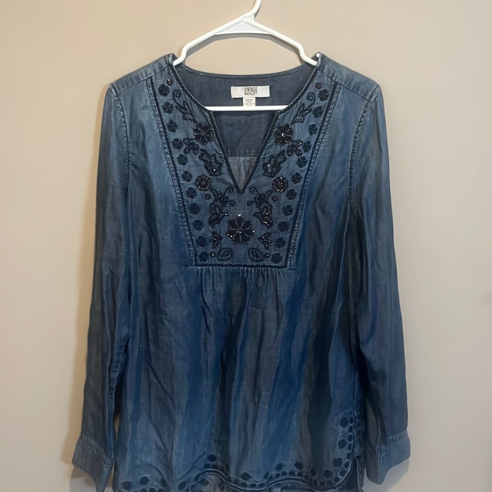 Embroidered Blue Women's Top